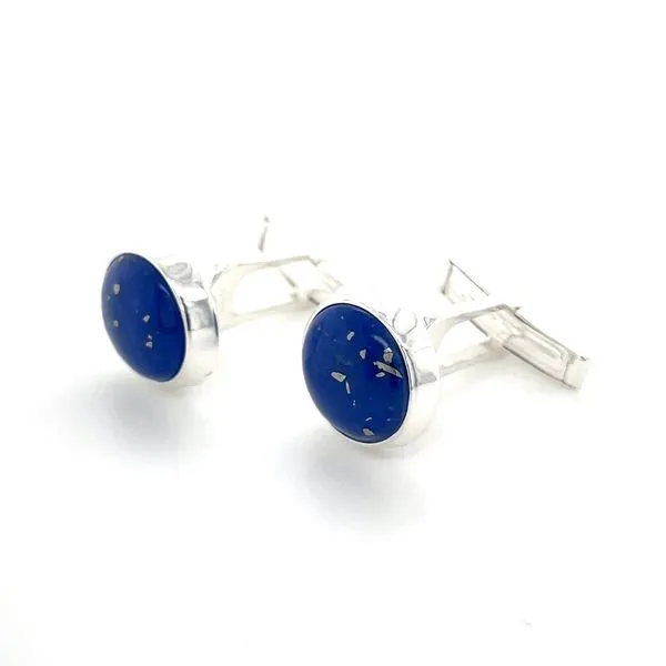 SS Round Lapis Cufflinks Image 3 Franzetti Jewelers Austin, TX