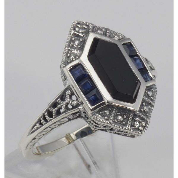 Black Onyx Sapphire and Diamond Filigree Ring George & Company Diamond Jewelers Dickson City, PA