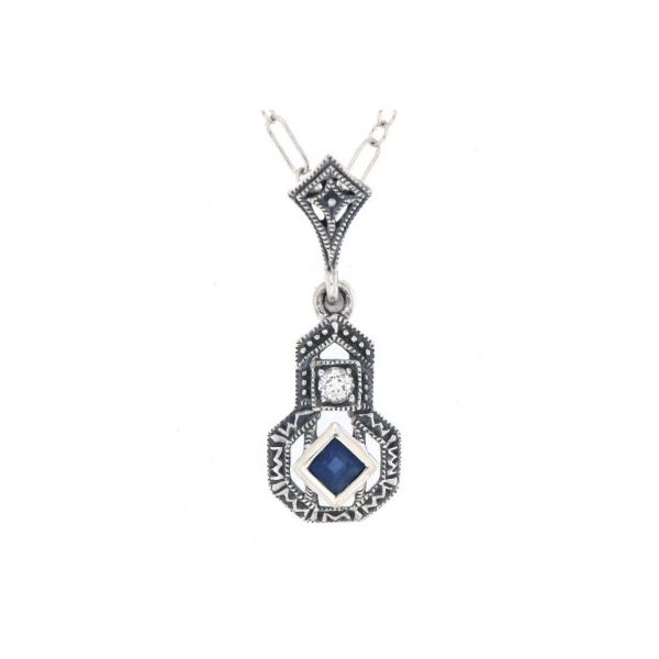 Sapphire and White Topaz Filigree Pendant George & Company Diamond Jewelers Dickson City, PA