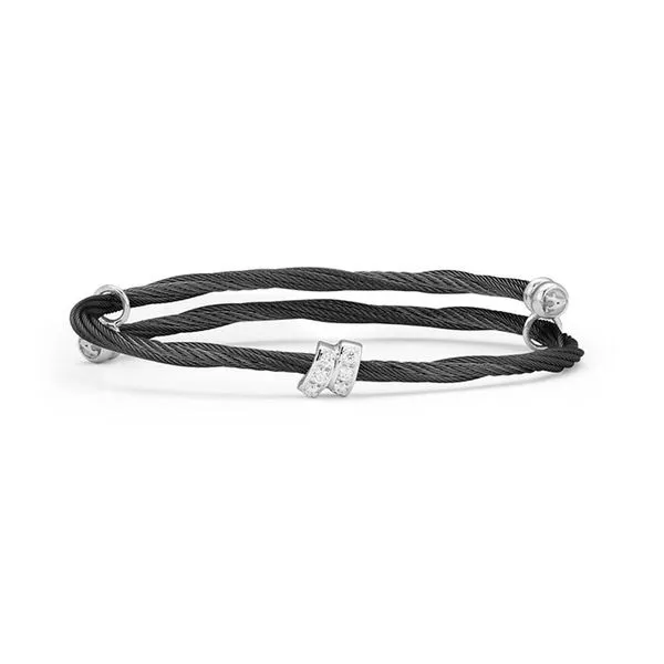ALOR Black Cable Flex Size Bracelet with Square Diamond Station set in 18kt White Gold George Press Jewelers Livingston, NJ