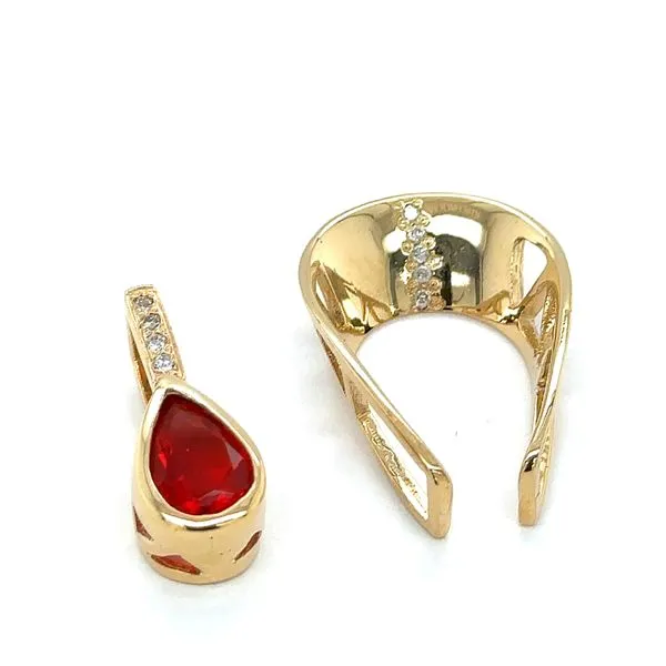 EstateTwo-Piece Fire Opal and Diamond Slide Pendant Image 2 Georgetown Jewelers Wood Dale, IL