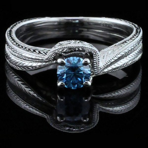 Hearts and Arrows Cut Blue Diamond Wedding Set Geralds Jewelry Oak Harbor, WA