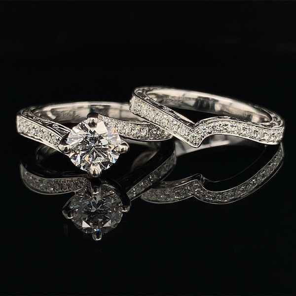 Hand Carved Diamond Wedding Set Image 4 Geralds Jewelry Oak Harbor, WA