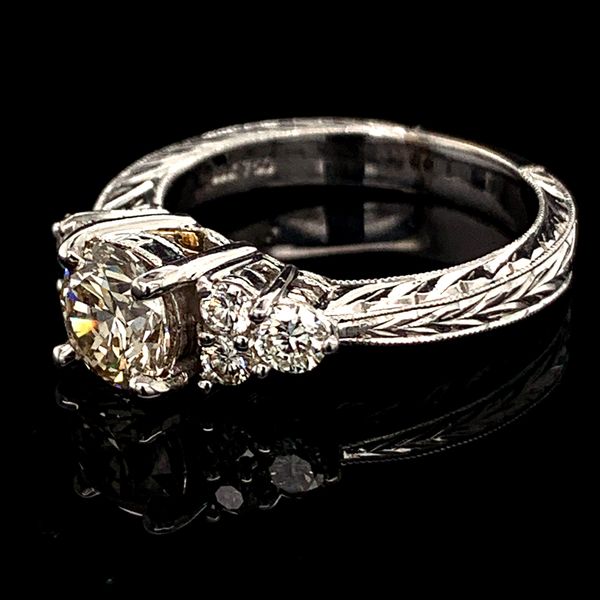 Ladies Carved 18K White/Yellow Gold And Diamond Engagement Ring Image 2 Geralds Jewelry Oak Harbor, WA