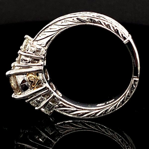 Ladies Carved 18K White/Yellow Gold And Diamond Engagement Ring Image 3 Geralds Jewelry Oak Harbor, WA