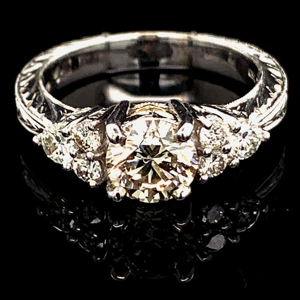 Ladies Carved 18K White/Yellow Gold And Diamond Engagement Ring Geralds Jewelry Oak Harbor, WA