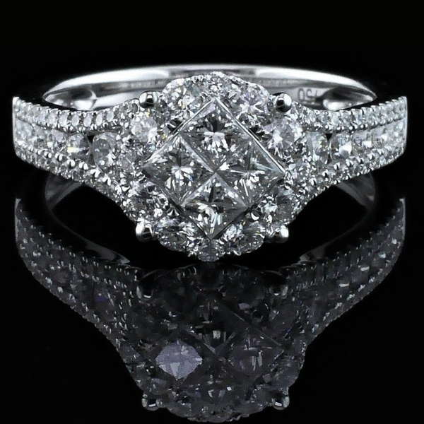 18K White Gold and Diamond Cluster Engagement Ring Geralds Jewelry Oak Harbor, WA