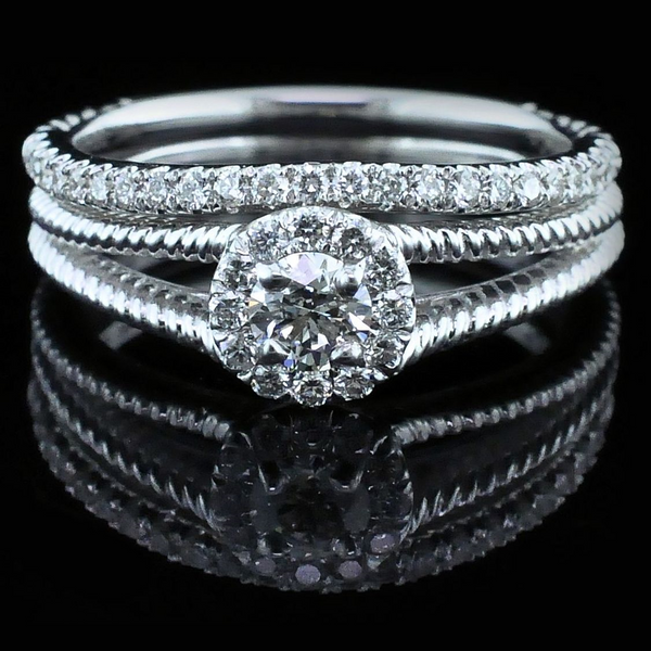 Gabriel & Co. Split Shank Diamond Halo Wedding Set Geralds Jewelry Oak Harbor, WA