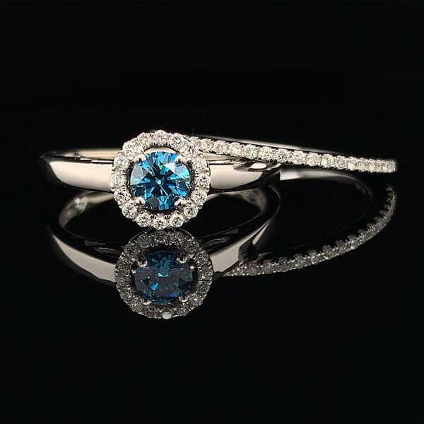 Hearts & Arrows Blue Diamond Wedding Set Geralds Jewelry Oak Harbor, WA