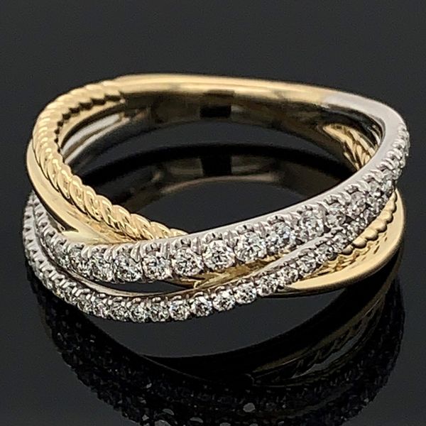 Gabriel & Co. Twisted Rope and Diamond Criss Cross Ring Geralds Jewelry Oak Harbor, WA