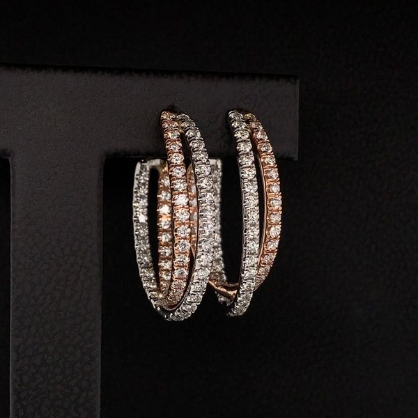 Rose and White Gold Diamond Inside Out Hoop Earrings Image 2 Geralds Jewelry Oak Harbor, WA