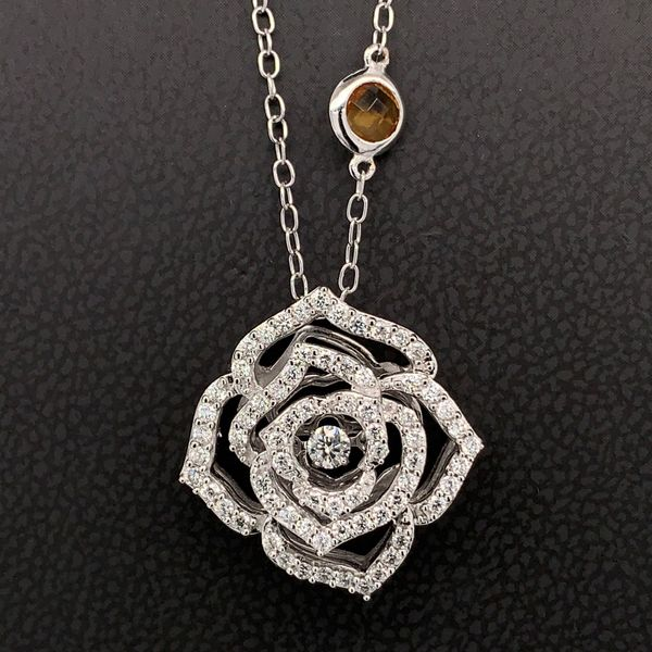 Enchanted Disney Belle 14K White Gold and Diamond Rose Pendant Geralds Jewelry Oak Harbor, WA