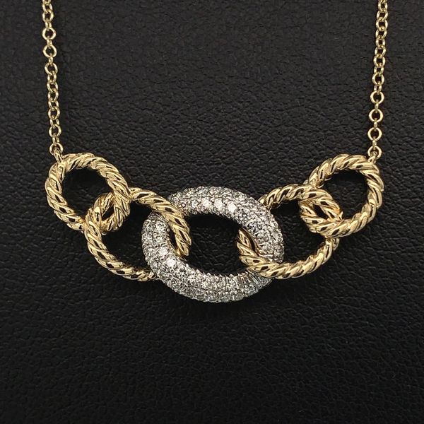 Gabriel & Co. Yellow-White Gold Twisted Rope Link Necklace with Pavé Diamond Link Station Geralds Jewelry Oak Harbor, WA