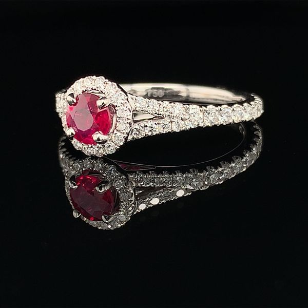 Ruby And Diamond Halo Ring Image 2 Geralds Jewelry Oak Harbor, WA