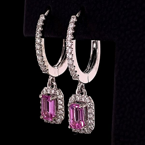 Ladies Pink Sapphire and Diamond Earrings Image 2 Geralds Jewelry Oak Harbor, WA