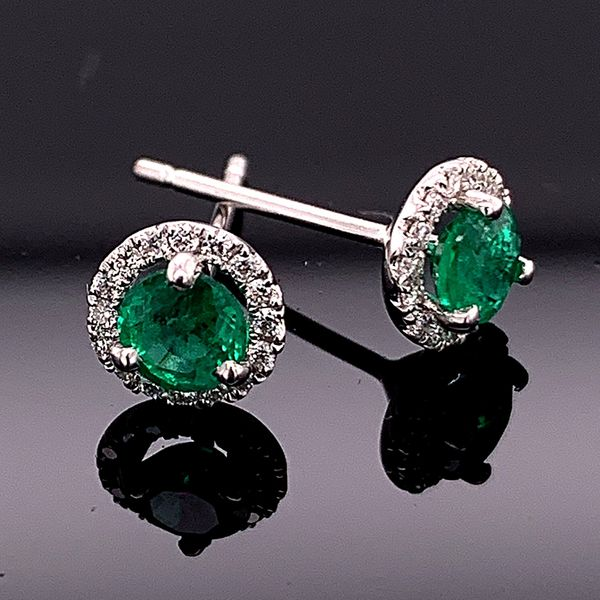 18K White Gold Emerald and Diamond Earrings Geralds Jewelry Oak Harbor, WA