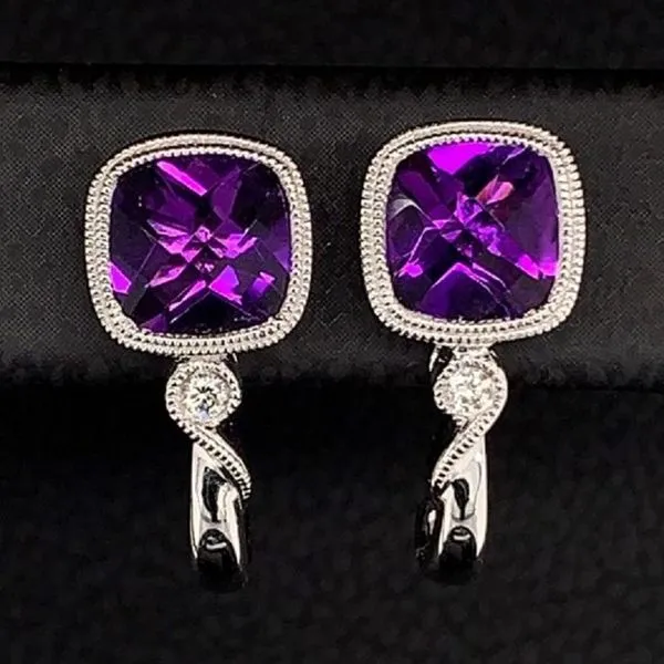 Amethyst And Diamond Cushion Shape Earrings Geralds Jewelry Oak Harbor, WA