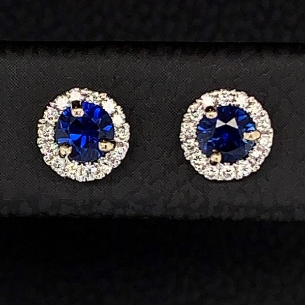 18K White Gold Sapphire And Diamond Halo Earrings Image 2 Geralds Jewelry Oak Harbor, WA