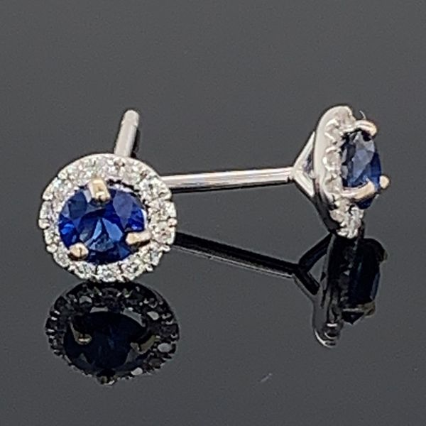 18K White Gold Sapphire And Diamond Halo Earrings Geralds Jewelry Oak Harbor, WA