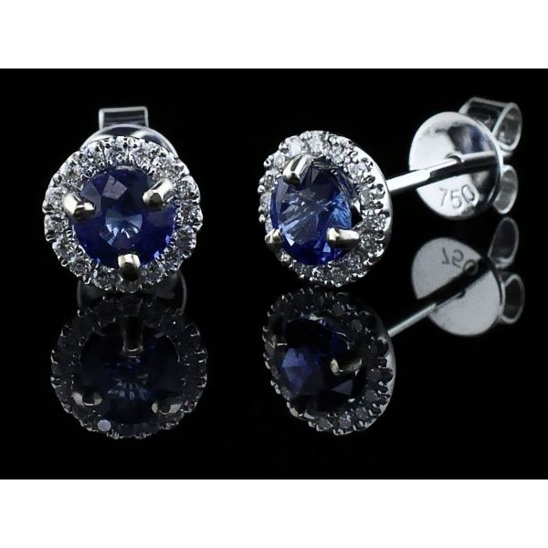 18K White Gold Sapphire And Diamond Halo Earrings Geralds Jewelry Oak Harbor, WA