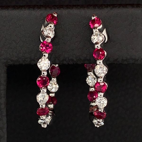 Ruby and Diamond Inside Out Hoop Earrings Image 2 Geralds Jewelry Oak Harbor, WA