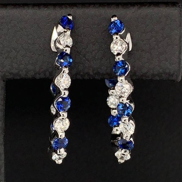 Blue Sapphire And Diamond Hoop Earrings Image 2 Geralds Jewelry Oak Harbor, WA