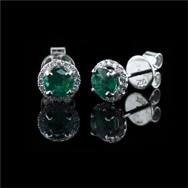 18K White Gold Emerald and Diamond Earrings Geralds Jewelry Oak Harbor, WA