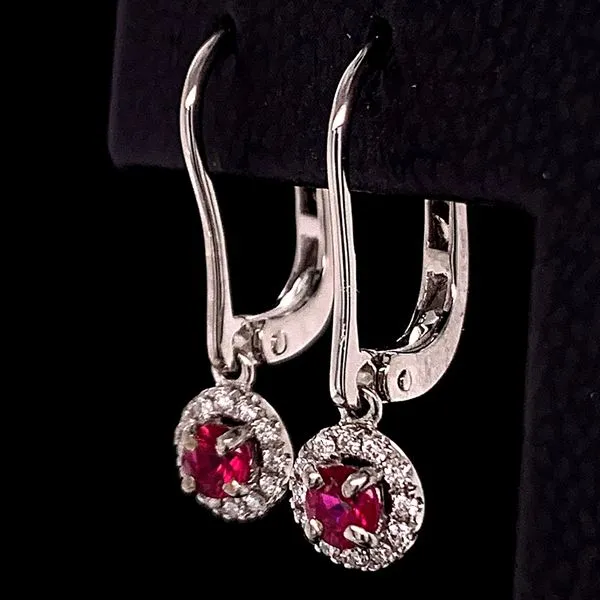 18K White Gold, Ruby And Diamond Dangle Earrings Image 2 Geralds Jewelry Oak Harbor, WA