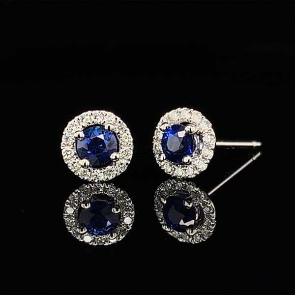Blue Sapphire And Diamond Halo Style Earrings Image 2 Geralds Jewelry Oak Harbor, WA
