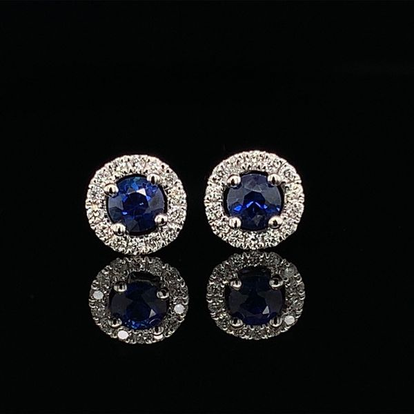 Sapphire And Diamond Halo Style Stud Earrings Geralds Jewelry Oak Harbor, WA