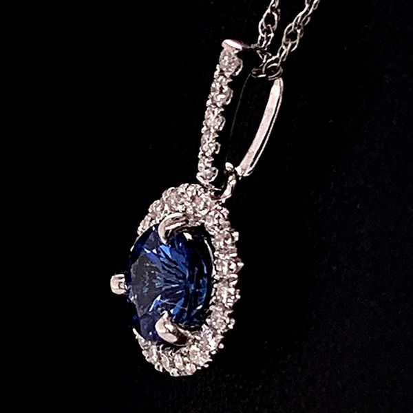 18K White Gold Blue Sapphire And Diamond Pendant Image 2 Geralds Jewelry Oak Harbor, WA