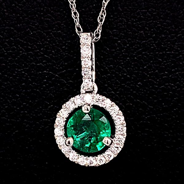 18K White Gold Emerald and Diamond Pendant Geralds Jewelry Oak Harbor, WA