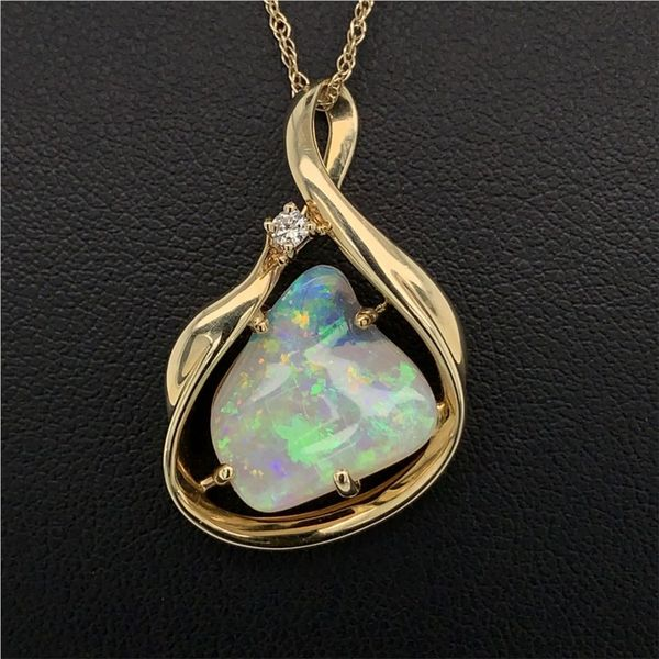 Australian Opal and Diamond Pendant Geralds Jewelry Oak Harbor, WA