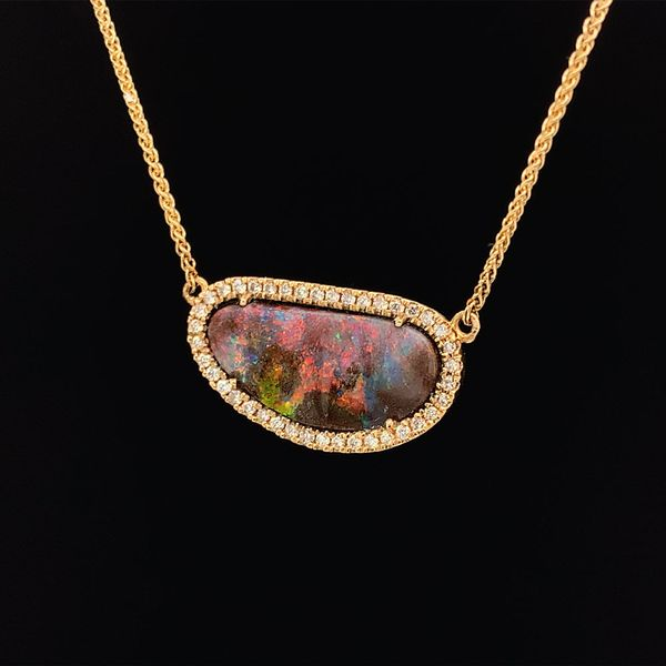 Australian Opal and Diamond Pendant Necklace Image 2 Geralds Jewelry Oak Harbor, WA