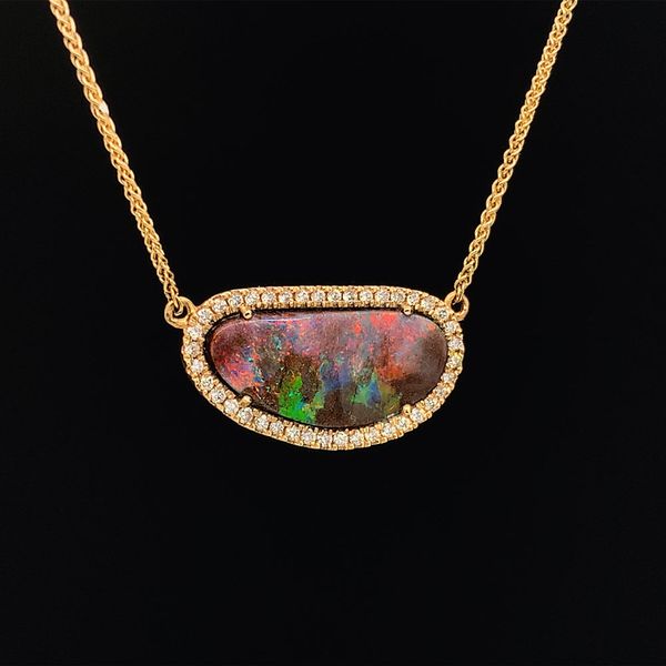 Australian Opal and Diamond Pendant Necklace Image 3 Geralds Jewelry Oak Harbor, WA