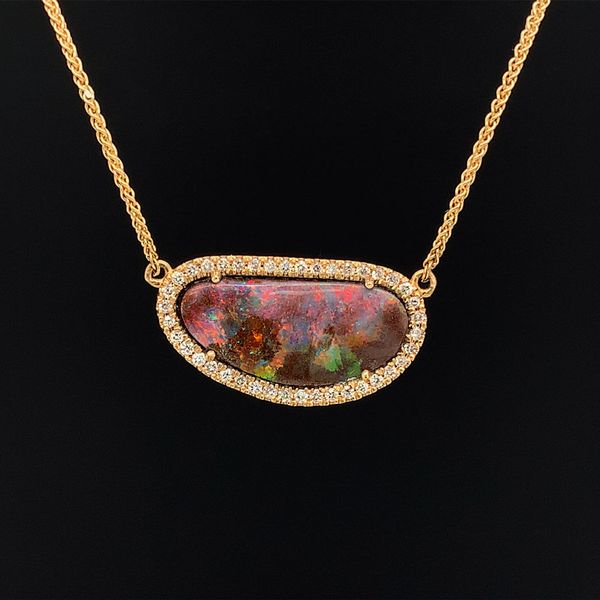 Australian Opal and Diamond Pendant Necklace Geralds Jewelry Oak Harbor, WA