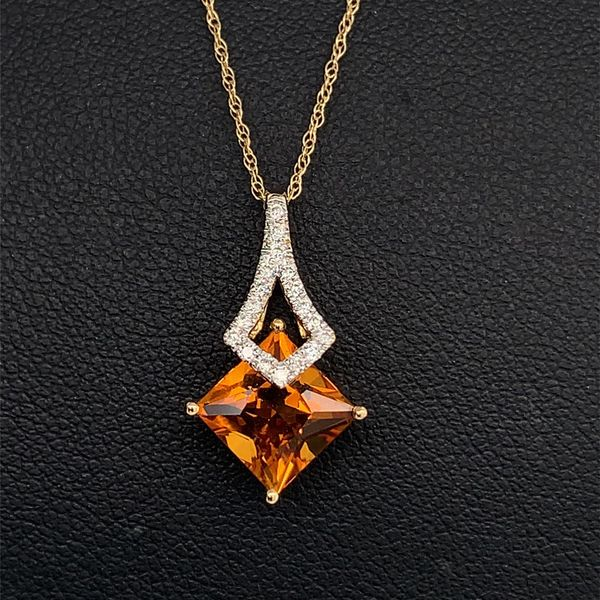 Square Cut Citrine and Diamond Pendant Geralds Jewelry Oak Harbor, WA