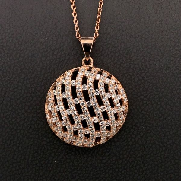 Rose Sterling Round Pendant with Cubic Zirconias Geralds Jewelry Oak Harbor, WA