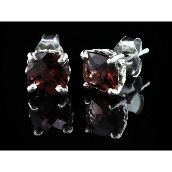 Silver and Cushion Cut Garnet Earrings Geralds Jewelry Oak Harbor, WA