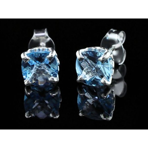Silver and Cushion Cut London Blue Topaz Earrings Geralds Jewelry Oak Harbor, WA