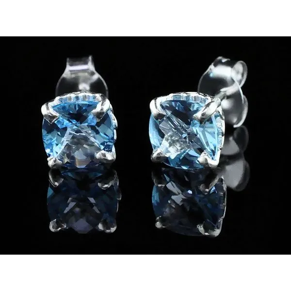 Silver and Cushion Cut London Blue Topaz Earrings Geralds Jewelry Oak Harbor, WA