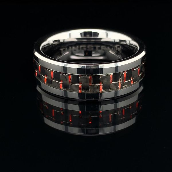 Tungsten Band With Red Carbon Fiber Inlay Geralds Jewelry Oak Harbor, WA