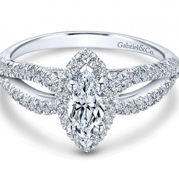14k White Gold Marquise Halo Engagement Ring Hingham Jewelers Hingham, MA