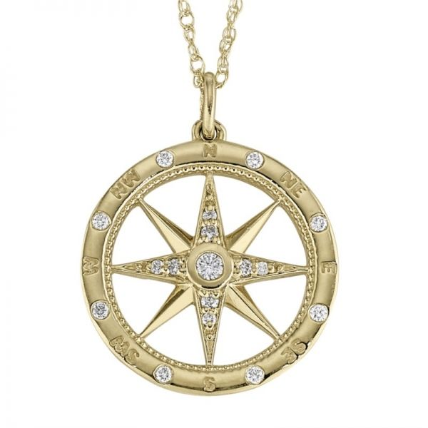 Gold Compass Pendant Necklace Hingham Jewelers Hingham, MA
