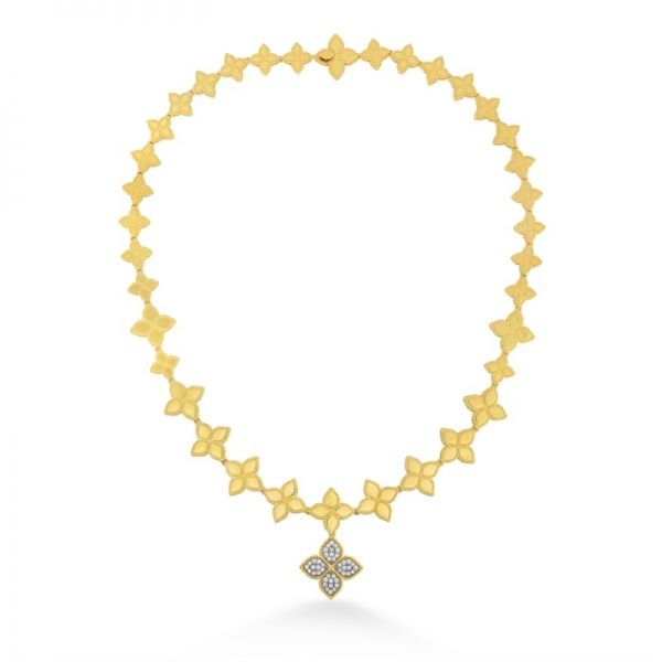 Princess Flower Diamond Link Collar with Drop Hingham Jewelers Hingham, MA