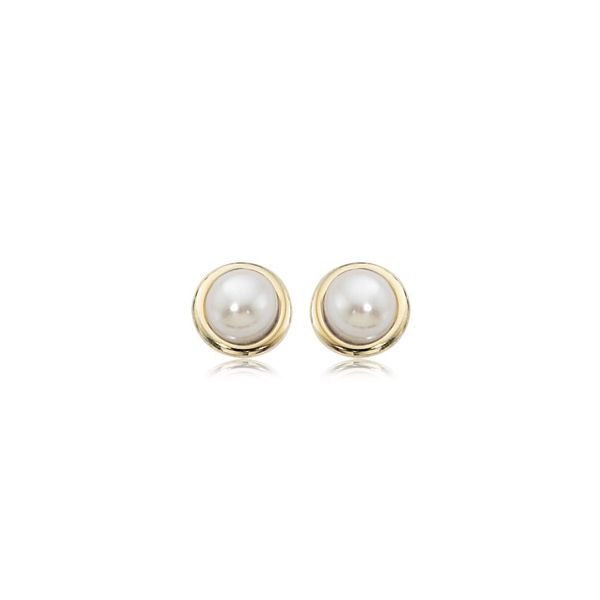 Pearl & Gold Button Earrings Hingham Jewelers Hingham, MA