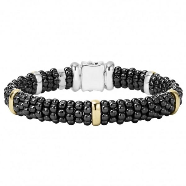 Black Caviar Beaded Bracelet with Gold Hingham Jewelers Hingham, MA