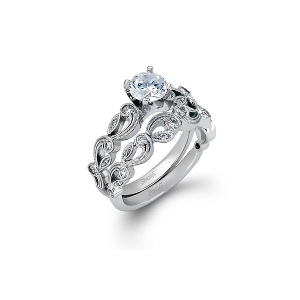 Simon G paisley design diamond wedding set, *center not included. Holliday Jewelry Klamath Falls, OR
