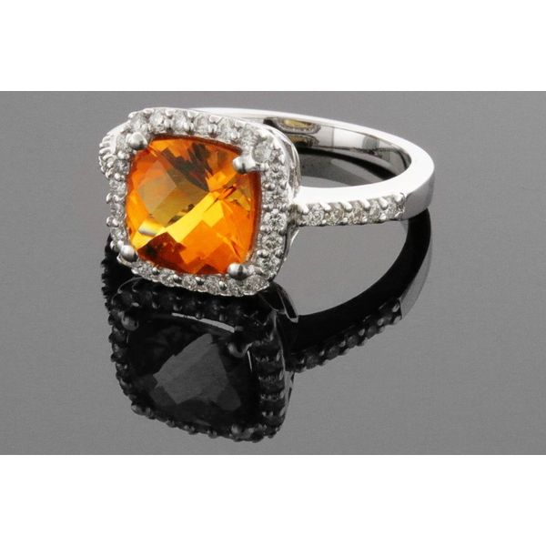 Citrine and diamond halo style ring. Holliday Jewelry Klamath Falls, OR