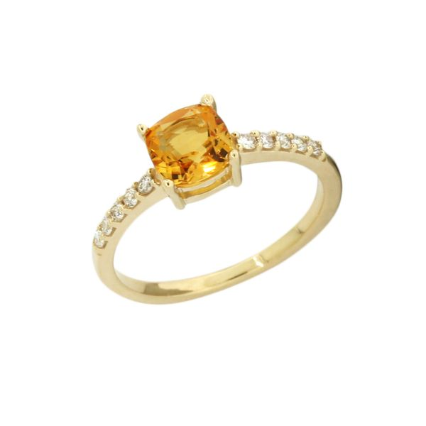 Beautiful citrine and diamond ring featured in 14 karat gold. Holliday Jewelry Klamath Falls, OR
